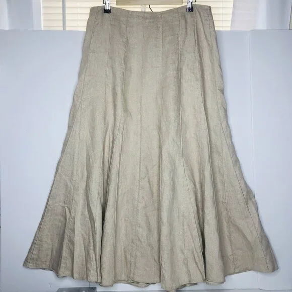 J Jill Fit & Flare Linen Maxi Skirt Size 12 Beige Metallic Travel Boho Romantic - Picture 3 of 13